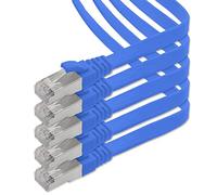 1aTTack.de 10m - bleu - 5 pièces Câble plat CAT.7 Gigabit Ethernet LAN (RJ45) câble réseau câble brut (10Gbit/s) câble d'installation plat mince compatible avec Cat.5 - Cat.5e - Cat.6