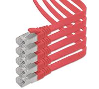 1aTTack.de 2m - rouge - 5 pièces Câble ruban LAN Ethernet Gigabit CAT.7 (RJ45) câble réseau câble brut (10Gbit/s) câble d'installation plat mince compatible avec Cat.5 - Cat.5e - Cat.6