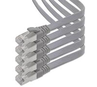 1aTTack.de 3,0 m - gris - 5 pièces Câble plat CAT.7 Gigabit Ethernet LAN (RJ45) câble réseau câble brut (10Gbit/s) câble d'installation plat mince compatible avec Cat.5 - Cat.5e - Cat.6