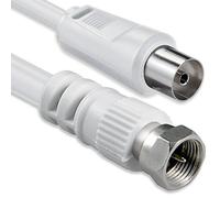 1aTTack.de Câble adaptateur pour antenne satellite SAT 2,5 mètres, 2 câbles blindés, connecteur F vers prise coaxiale, blanc, F-coax, Ku 75 dB