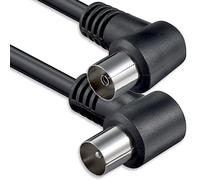 1aTTack.de Câble d'antenne coudé, 1,5 mètre, double blindage, fiche coaxiale 90° > prise coaxiale 90°, câble coaxial noir (2 coudes), 75 dB, 1,5 m
