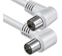 1aTTack.de Câble d'antenne coudé, 5 mètres, double blindage, fiche coaxiale 90° > prise coaxiale 90°, câble coaxial blanc (2 coudes), 80 dB, 5 m