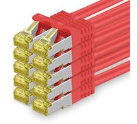 1aTTack.de CAT 7 Câble LAN 1m 10Gbps Câble réseau S/FTP (10 pièces Rouge) | 1m 2m 3m 5m 7,5m 10m 15m 20m 25m 30m, RJ45 haut débit, câble Ethernet blindé pour gaming, modem, routeur, PC