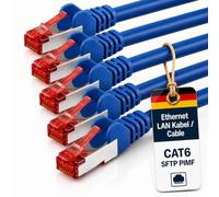 1aTTack.de Cat6 SFTP Câble réseau 5x 7,5m RJ45 LAN Ethernet bleu | Cat6 S/FTP PIMF, double blindage, 250 MHz, sans halogène, jusqu’à 1 Gbit/s; RJ45 pour routeur, switch, modem, PC et panneau