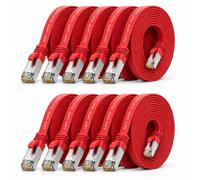 1aTTack.de CAT7 Câble LAN 10x 0,5m câble réseau flexible 10 Gbit/s - rouge | Câble patch Ethernet Cat.7 plat, câble plat Gigabit pour Internet, switch, routeur, modem et panneau de brassage