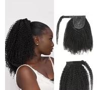 # 1B Afro Kinky Curly Ponytail Wrap Around Extension, 80 g/pièce Perruques de cheveux humains d'aspect naturel Wear and Go(16 inch)