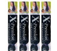 1B, lot de 4 tresses x-pression Ultra, 210 cm, couleur 1B (noir naturel), non pré-tirées/pré-sélectionnées, tirez à la longueur désirée