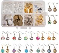 1boîte 120pièces 20paires 12mm De Boucles D'oreilles Cabochon Faisant Kit 40pcs Réglages De Lunette Avec Cabochons De Verre 40pcs,Crochets De Boucle D'oreille,4 Couleur
