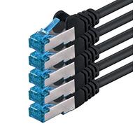 1CONN 5x 1,0 M - Câble réseau CAT-6a Câble Ethernet Lan Patch Connecteur RJ-45 SFTP 10GB/s - Pack de 5 Noir