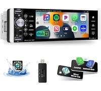 1Din Car Radio Dab Plus with Carplay Android Auto,Bluetooth 1 DIN Vintage Car Radio with 5.1 Inch Touch Screen Bluetooth Mirror Link 2USB FM/AM/RDS EQ SWC+Rear View Camera+Mic