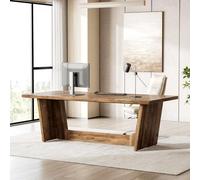 1Easylife Bureau exécutif de 180 cm de long, bureau d'ordinateur en bois marron, table d'écriture simple industrielle, grand poste de travail pour bureau à domicile