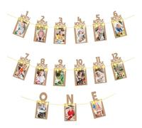 1er anniversaire garçon fille décoration Seutgjie guirlande photo 1er anniversaire avec guirlande lumineuse LED sacs OPP et 15 cartes à paillettes pour photos de 1 à 12 mois