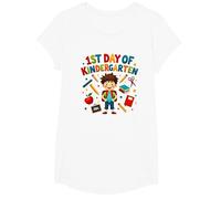1er Jour de la Maternelle Boy Milestone School Supplies T-Shirt, Fille, Blanc, XS