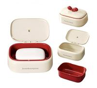 1er Pack Boîte à savon, Blanc ivoire avec ruban, Boîte à savon hydrophile, Conteneur à savon avec égouttage, pour voyage, camping, maison, douche, salle de bain (Avec couvercle)