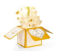 1ère Carte d'Anniversaire Dorée, Carte Pop-Up Romantique 3D pour 1er Anniversaire avec Enveloppes et Cartes de Vœux pour Lui Elle Femme Homme Épouse Mari Couple Cadeau Mariage