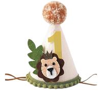 1ère couronne d'anniversaire, premier chapeau d'anniversaire design des lions 1er chapeau avec topper à balle en peluche et sangle de menton 4x6 pouces non tissée de la fête, célébration, photo