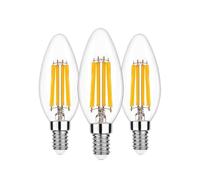 1fortunate Ampoules, Ampoule à Filament Led C35 6.5W E14, lustre candélabre en verre transparent, lampe rétro, paquet de 3/6(3pcs)