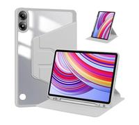 1fortunate étui 360° Rotating Transparent Back Shell Bracket Acrylic Cover Suitable for Xiaomi Poco Pad 12.1 inch(Grigio)