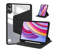 1fortunate étui 360° Rotating Transparent Back Shell Bracket Acrylic Cover Suitable for Xiaomi Poco Pad 12.1 inch(Noir)