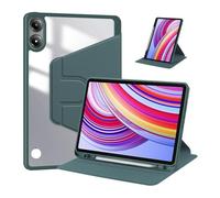1fortunate étui 360° Rotating Transparent Back Shell Bracket Acrylic Cover Suitable for Xiaomi Poco Pad 12.1 inch(Dark Green)