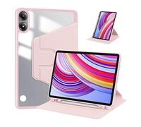 1fortunate étui 360° Rotating Transparent Back Shell Bracket Acrylic Cover Suitable for Xiaomi Poco Pad 12.1 inch(Rose)