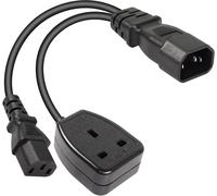 1FT C14 to C13 + UK Power Outlet Splitter Power Cable IEC 320 C14 Male to C13 + UK Female AC Conversion Cable