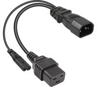 1FT C14 to C7+C19 Y Splitter Power Cable AC IEC 320 C14 Male to C7+C19 Female Conversion Cable for Data Center Power Cords