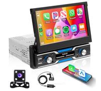 1G+32G Android Autoradio 1 Din avec Navi GPS WiFi DAB Adaptateur 7 Pouces Automatique Rétractable Tactile Autoradio avec Mirror Link Bluetooth FM/RDS/DVR/DAB+/OBD2 Commande au Volant + Caméra de Recul
