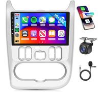 1G+32G sans Fil Carplay Android Autoradio 2 Din pour Renault Logan 1 Sandero 2009-2015 Largus Dacia Duster 9 Pouces Autoradio avec Android Auto Navi GPS WiFi Bluetooth FM/RDS/HiFi/SWC Caméra de Recul