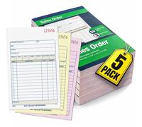 1InTheOffice Lot de 5 cahiers de commande 3 parties bleu et blanc sans carbone, 50 feuilles, lot de 5