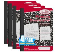 1InTheOffice Primary Composition K-2 Lot de 4 carnets de composition pour enfants, carnets de composition à larges lignes, 100 feuilles, rouge/marbre, 19,1 x 24,8 cm