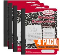 1InTheOffice Primary Journal Grades K-2, carnets de composition pour enfants, carnets de composition à larges lignes, carnets pour enfants, 100/feuilles, rouge/marbre, 19,1 x 24,8 cm, lot de 4