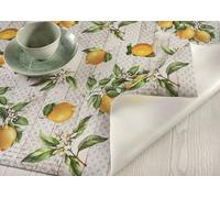 1KDreams Nappe anti-taches en PVC. Nappe carrée plastifiée. Motif citrons et faïence effet bois. Facile à nettoyer. Fabriqué en Italie. (Limoni Maiolique, 140 x 140 cm)