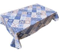 1KDreams Nappe anti-taches en PVC. Nappe rectangulaire plastifiée. Motif géométrique avec faïence bleue. Facile à nettoyer. Fabriqué en Italie. (Maioliche Azzurro, 140 x 300 cm)
