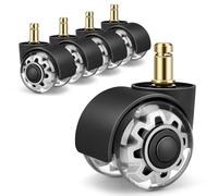 1KEA Lot de 5 roulettes pour chaise de bureau, 10 x 22 mm, pour chaise de jeu, roulettes de rechange pour sols durs, parquet, tapis, stratifié et carrelage, pas de rayures (argenté)