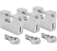 1kg Heavy Duty Outdoor Padlock With 15 Keys (Pack Of 3) - Heavy Duty Hardened Steel Single Piece Padlock - 12mm Thick Shackle - Protects Garages, Containers, Barriers And Warehouses