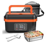 1L Gamelle Chauffante, Rechargeable Lunch Box Électrique avec Minuterie et Fonction, Utilisation de 70min/Étanche et Lavable/Boîtier détachable, pour Travail/Voiture/Chantier/power bank (noir)
