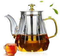 1L Théière en verre, Théière en Verre Transparente avec Bobine de Filtre en Acier Inoxydable Amovible, Theiere avec Infuseur pour Thé en Vrac, Tisane, Thé aux Fruits Teapot
