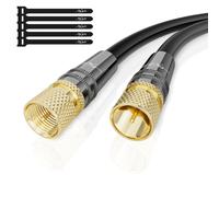 1M Aerial Cable, HD Coaxial Satellite Cable - 2x F Connectors, Gold Plated Metal Cap, Supports HDTV, DVB-T2, DVB-C, DVB-S, for Digital and Analog Reception