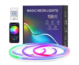 1M Neon Ruban LED, Effet Arc-en-Ciel, Bande LED Néon RGBIC Flexible, Bande LED Chambre Étanche IP67 Silicone, APP et Télécommande, Synchronisation de Musique, Pour Maison, Chambre, Jardin, Exterieur