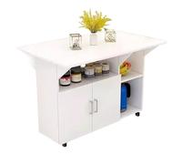 1M2nO3pK Îlot de Cuisine Roulant Chariot d'îlot de Cuisine Mobile Roulant avec abattant et Armoire Rangement for la Îlot de Rangement de Cuisine(Blanc,Grand)
