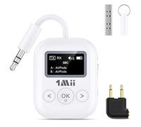 1Mii SafeFly Min+ Émetteur audio Bluetooth pour réception, version améliorée 2024, prend en charge l'émetteur et le récepteur AptX, faible latence et HD sans perte, équipé d'adaptateurs d'avion et