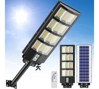 1Pack 600W LED Réverbères Lampadaire Solaire Exterieur avec Télécommande, 6500K Lampe Solaire Extérieur Détecteur de Mouvement Étanche 240°IP65 Etanche LED Réverbères Solaire pour Jardin Park Rue