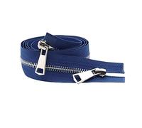 1pc 10/20/30/40/50/60/70/80cm 5# coloré à extrémité ouverte Double curseurs argent métal fermeture éclair pour vêtement accessoire à créer soi-même, Bleu marine, 60cm