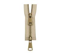 1pc 10/20/30/40/50/60/70/80cm 5# coloré à extrémité ouverte Double curseurs Bronze fermeture éclair en métal pour la réparation de couture de vêtement, Beige, 50cm