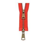 1pc 10/20/30/40/50/60/70/80cm 5# coloré à extrémité ouverte Double curseurs Bronze fermeture éclair en métal pour la réparation de couture de vêtement, Rouge, 50cm