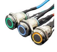 1PC 12MM avec LED 3V 5V 12V 24V 220V Interrupteur à bouton en métal Bouton poussoir momentané à réinitialisation automatique étanche éclairé(Green,24V)