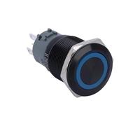 1PC 19MM 1NO1NC Black Anodized Metal Shell Ring LED Illuminated Light self-locking Momentary push Button Switch NWPNLXEA(Yellow LED,19MM_12V)