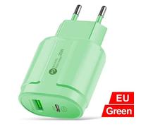 1pc 20w Chargeur Charge Rapide 5v 2a Usb Type-C Chargeur Double Ports Chargeur De Voyage Mural Couleur Macaron Prise Ue Us Pour Iphone Huawei Eu-Green