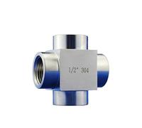 1PC 304 Stainless Steel High Pressure 4-way Nipple Fitting 3/4" BSPP Female Thread Cross Equal Diameter Fitting